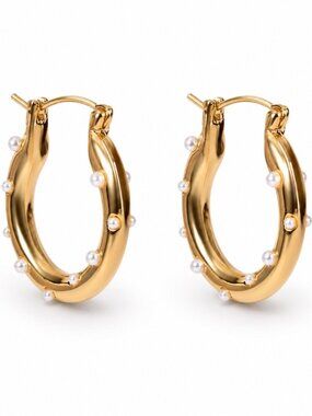 New! Gold Pearl Confetti Hoop Earrings (1068) NWOT